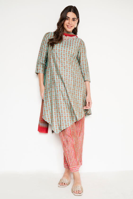 Teal Ethnic Motifs Asymmetric Set of 3, Teal, image 1